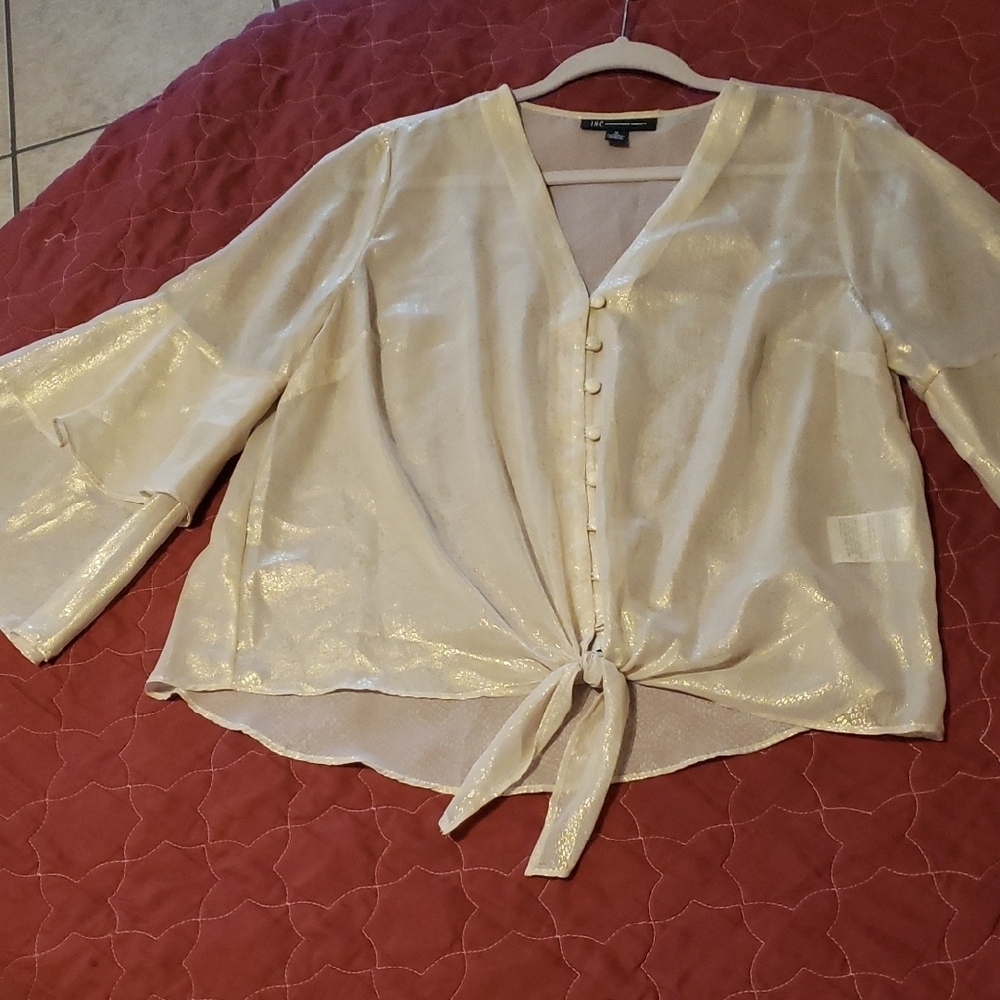 INC International Concepts Gold Cream Sleeve Blouse,zise M.